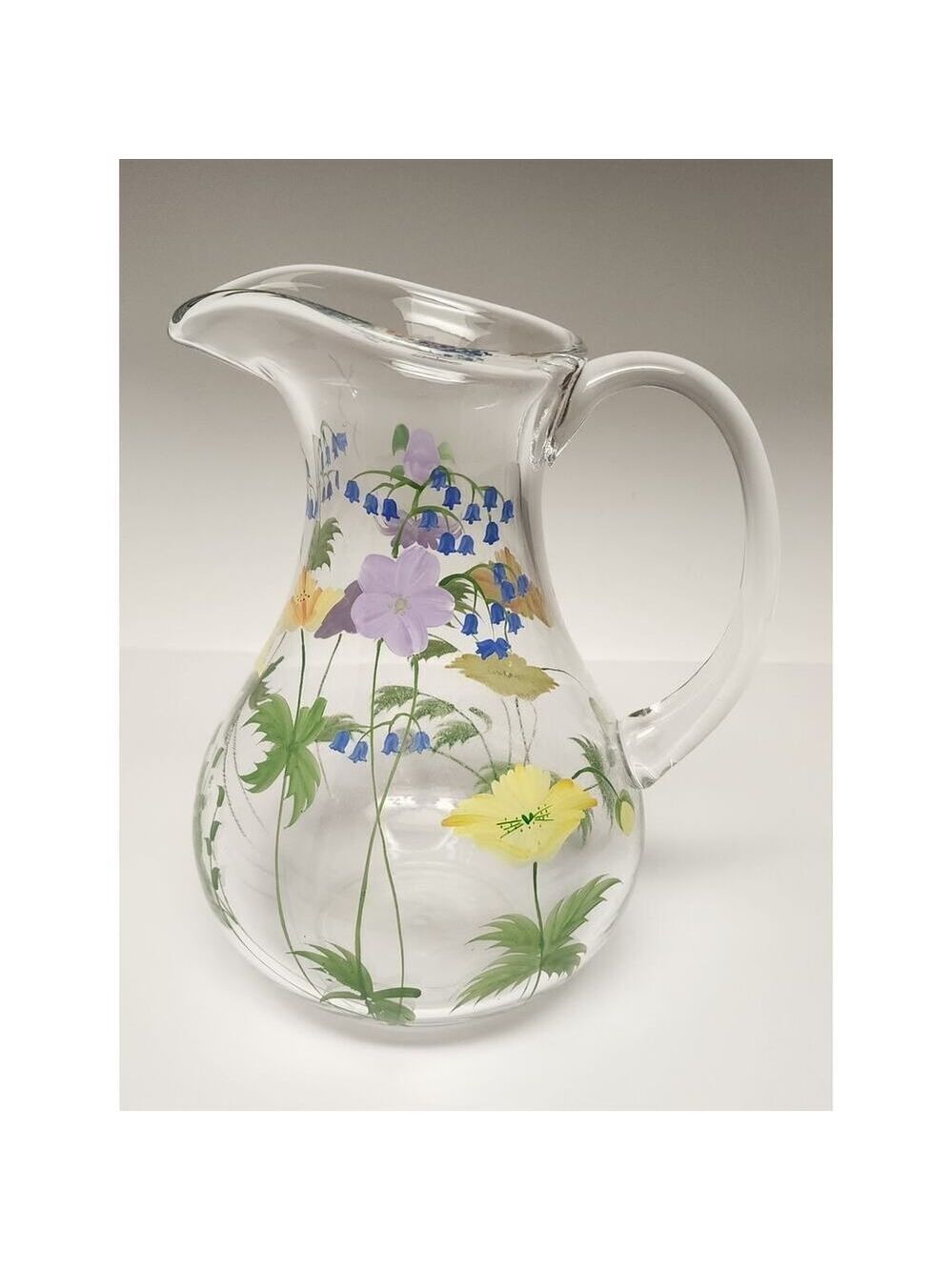 Oneida Glass Pitcher Hand Painted Floral Bloom Drinkware